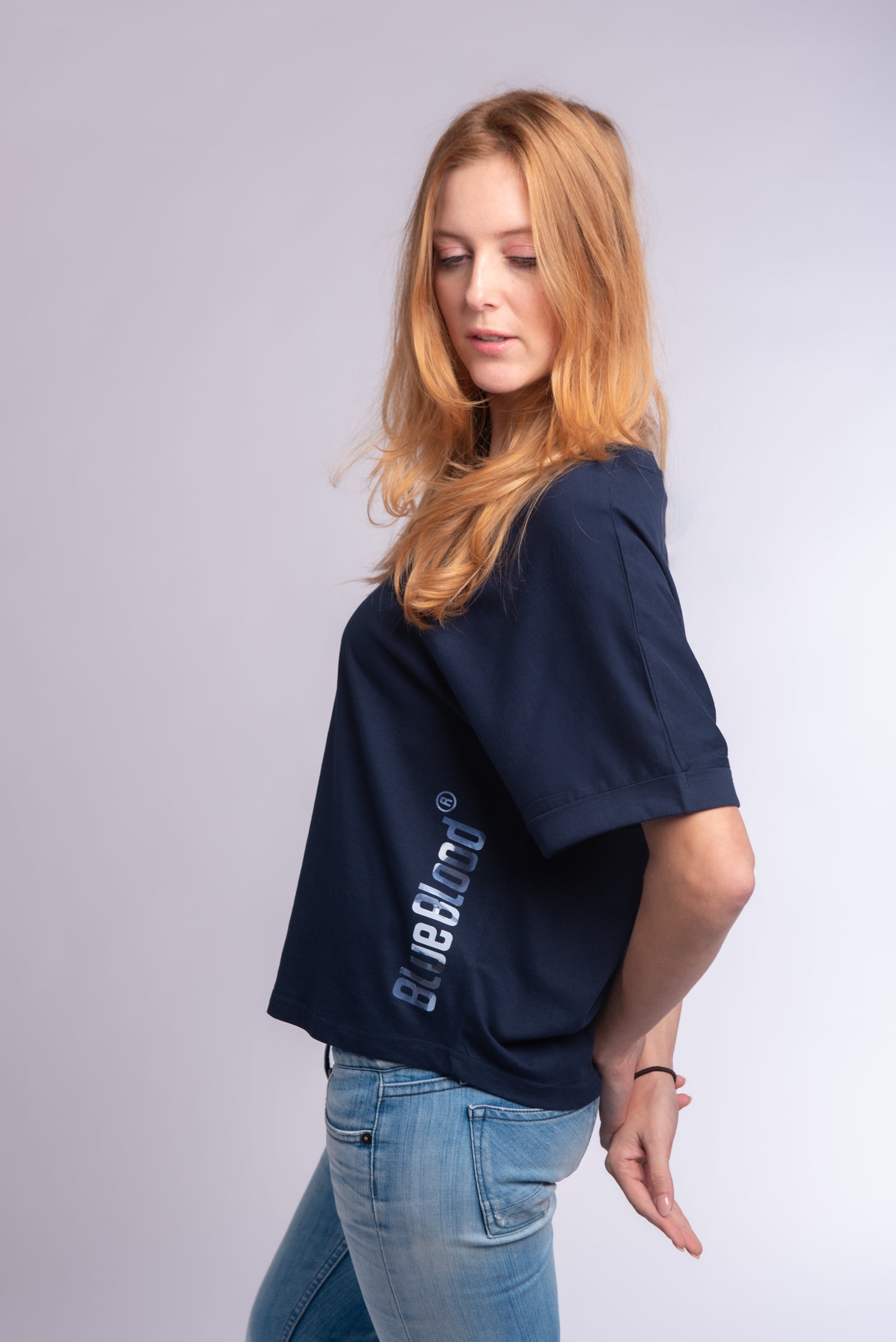 Oversized rolled sleeve t-shirt French Navy