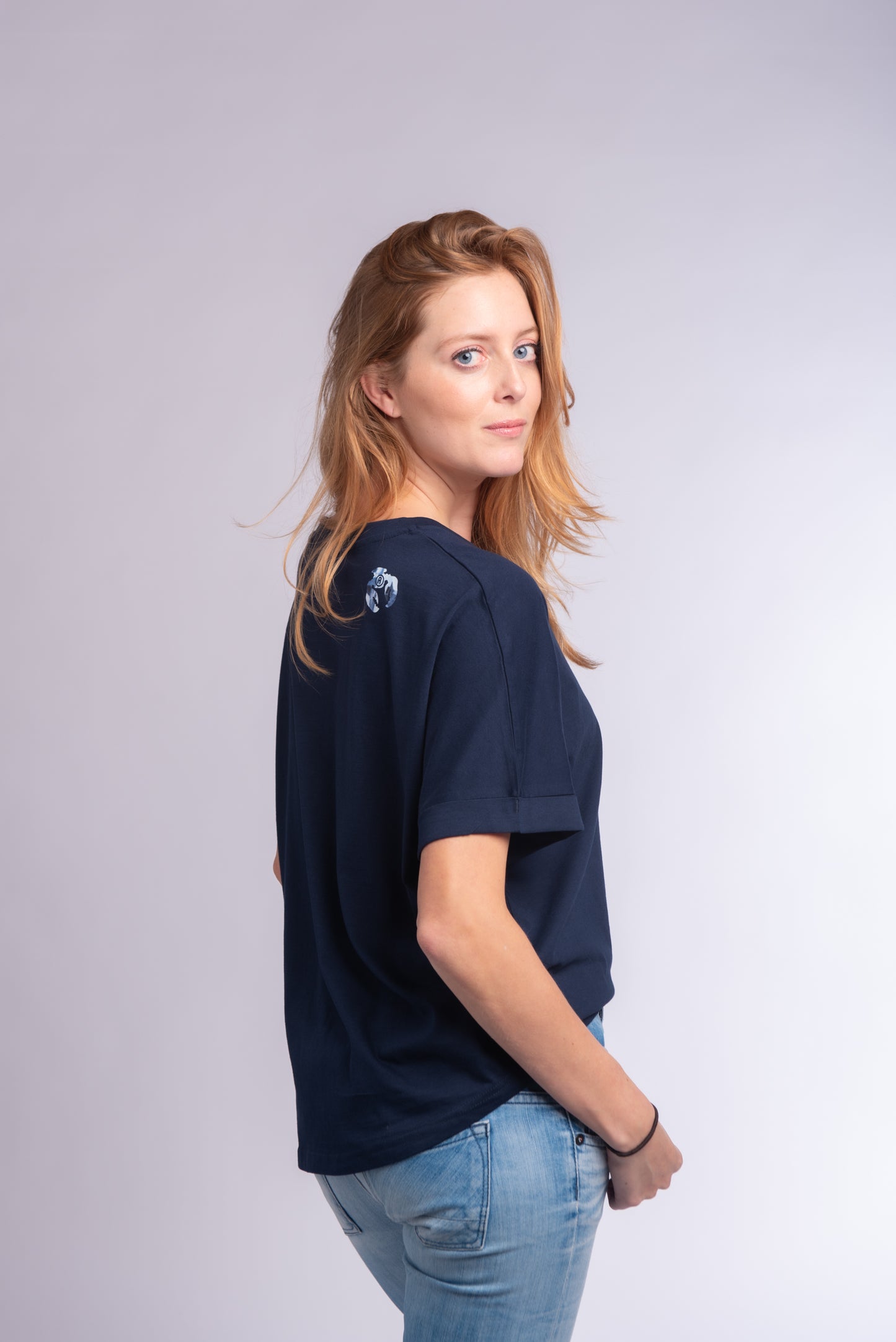 Oversized rolled sleeve t-shirt French Navy