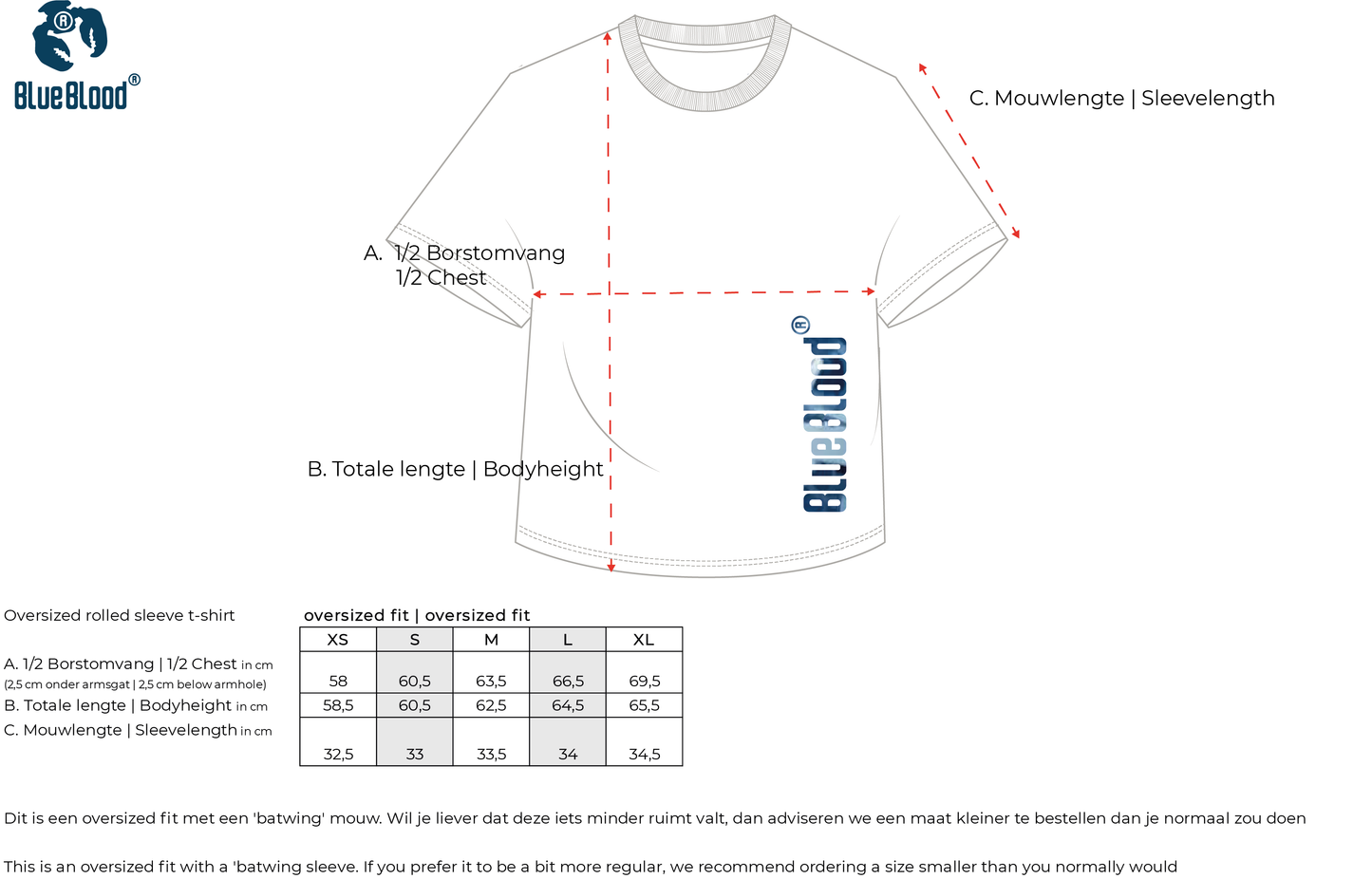 Übergroßes T-Shirt mit gerollten Ärmeln, französische Marine