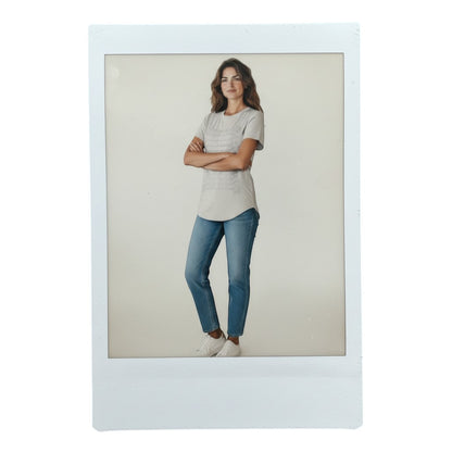 Blue Blood light grey 100% cotton vintage t-shirt with embroidered military-style detailing on the chest. Size S.